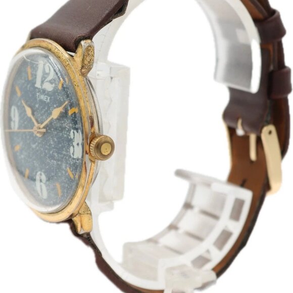 Vintage 35mm Timex Denim Print Dial Men\'s Mechanical Wristwatch Gold Tone main image 4